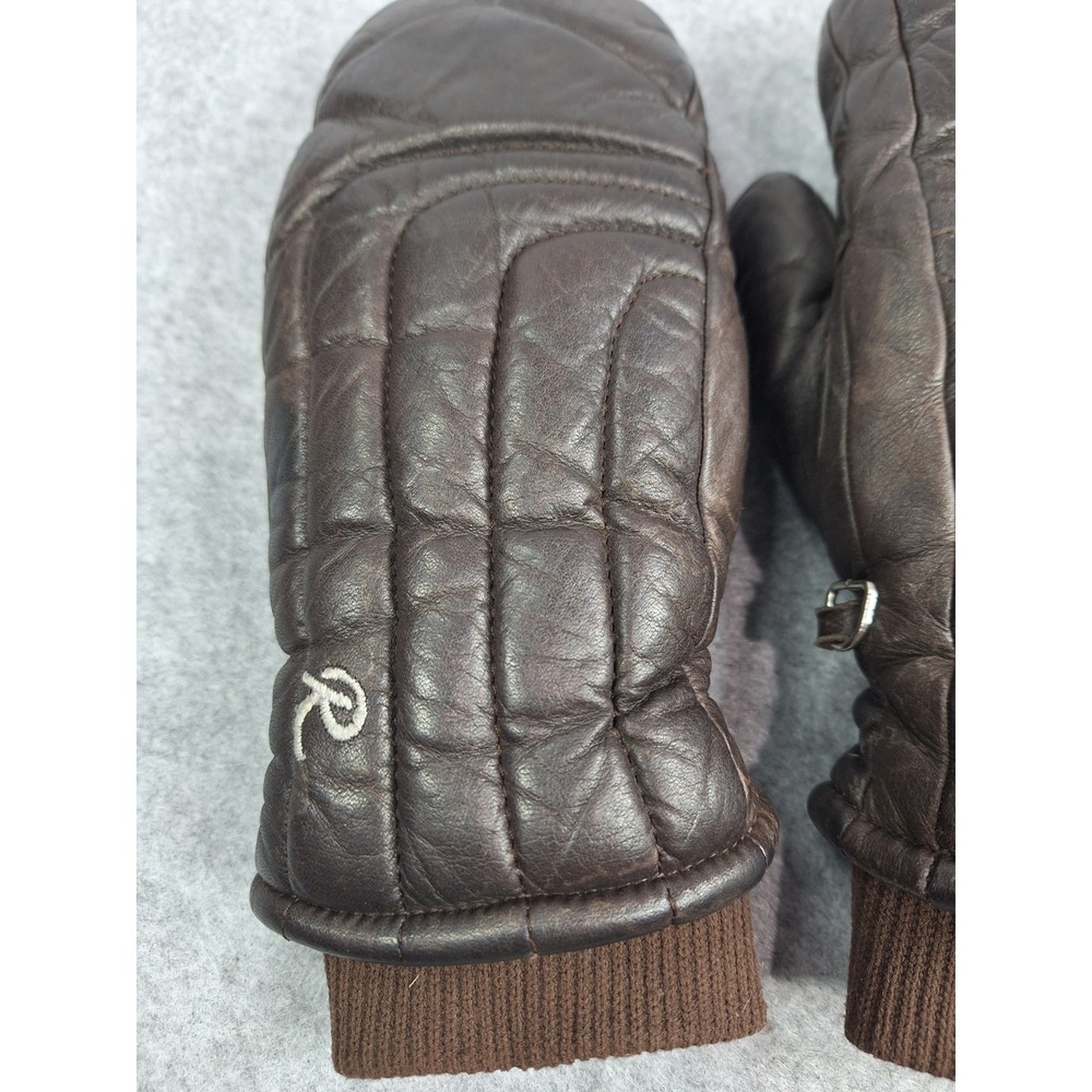 Vintage Roffe Brown Leather Ski Mittens Japan Quilted Padded Ladies Small